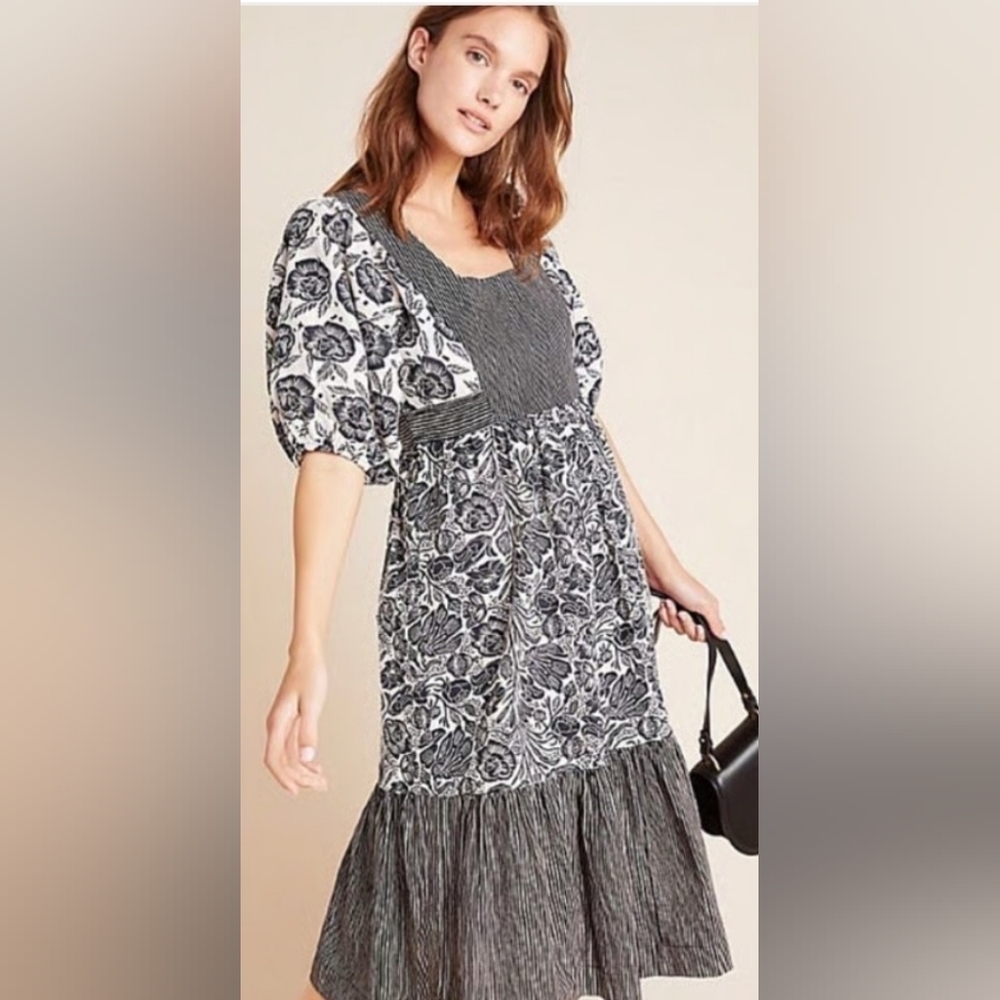 Anthropologie Black and White Midi Dress